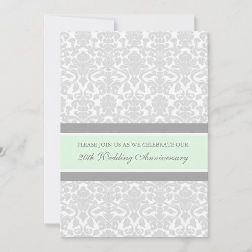 Mint Gray Damask 20th Anniversary Party Invitation