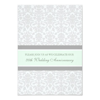 Mint Gray Damask 20th Anniversary Party Invitation
