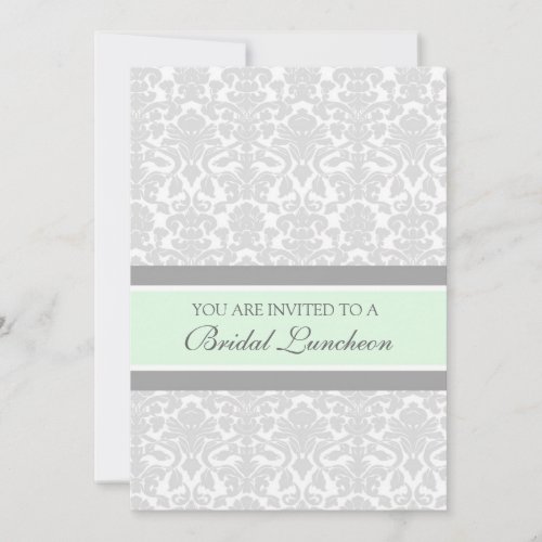 Mint Gray Damask Bridal Lunch Invitation Cards