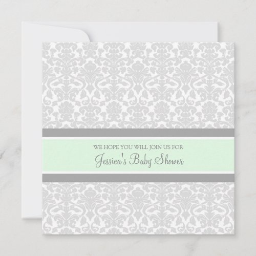 Mint Gray Damask Custom Baby Shower Invitations