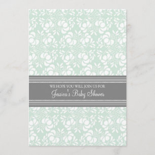 Mint Gray Damask Custom Baby Shower Invitations