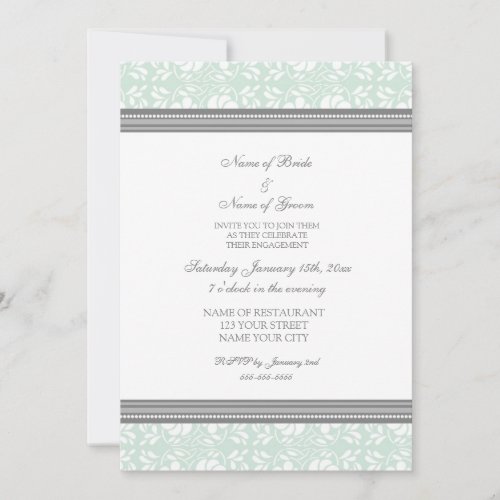 Mint Gray Damask Engagement Party Invitations