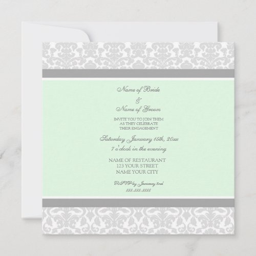 Mint Gray Damask Engagement Party Invitations