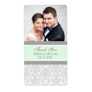 Mint Gray Damask Photo Wedding Labels
