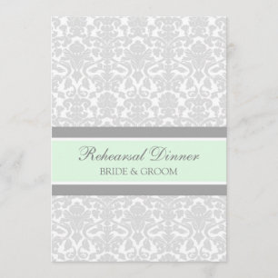Mint Gray Damask Rehearsal Dinner Party Invitation