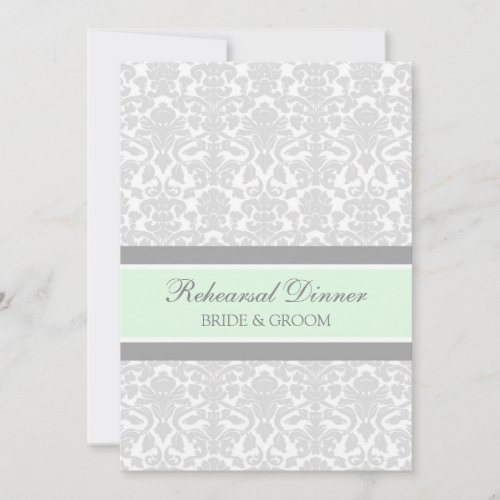 Mint Gray Damask Rehearsal Dinner Party Announcements