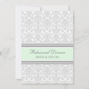 Mint Gray Damask Rehearsal Dinner Party Invitation