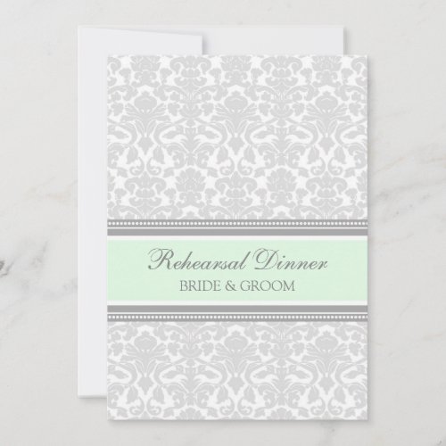 Mint Gray Damask Rehearsal Dinner Party Custom Invite
