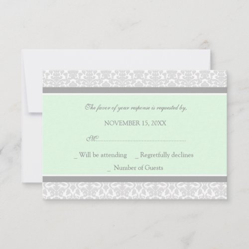 Mint Gray Damask RSVP Wedding Card