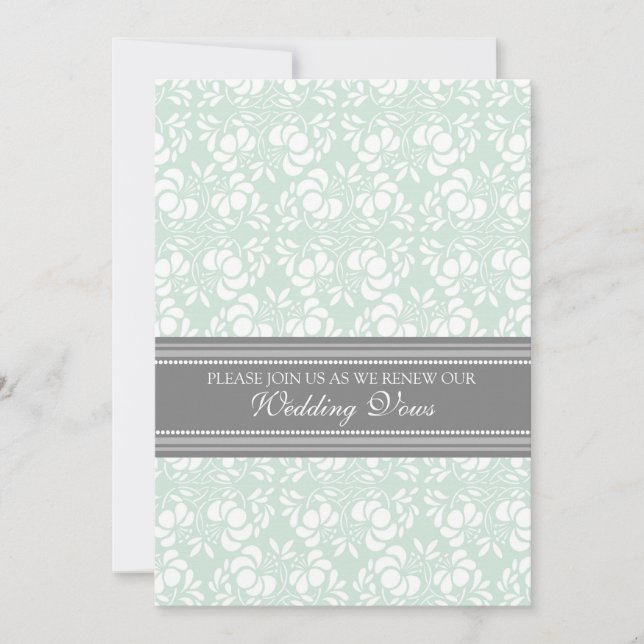 Mint Gray Damask Wedding Vow Renewal Invitations (Front)