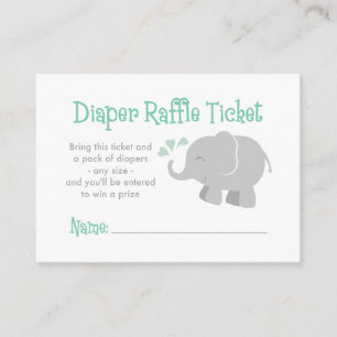 Mint Gray Elephant Diaper Raffle Baby Shower Enclosure Card