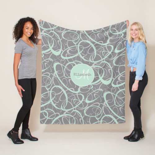 mint gray funky loops personalized fleece blanket