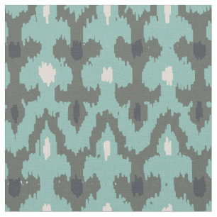 Mint Gray Geometric Ikat Tribal Decorative Pattern Fabric
