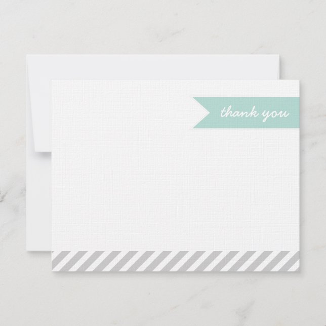 Mint & Gray Modern Flag & Stripes Thank You Cards (Front)