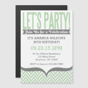 Mint Gray Modern Magnetic Birthday Invitations