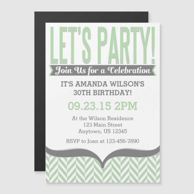 Mint Gray Modern Magnetic Birthday Invitations (Front/Back)