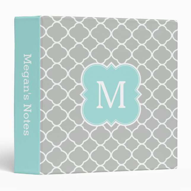 Mint Gray Personalized Monogram School Binder (Front/Spine)