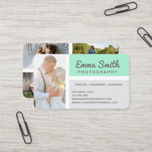 Mint  Gray Photography Photos Logo Personalized Business Card