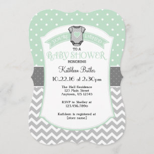 Mint Gray Polka Dot Chevron Baby Shower Invite