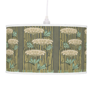 Mint Gray Tan Mid-Century Modern Pattern Pendant Lamp