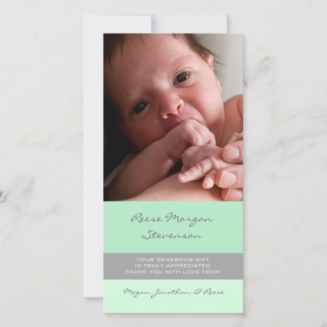 Mint Gray Thank You Baby Shower Photo Cards (Front)