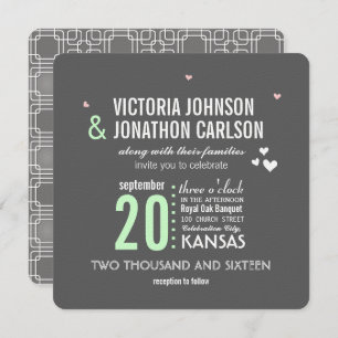 Mint Gray Trendy Geometric Typography Wedding Invitation
