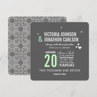 Mint Gray Trendy Geometric Typography Wedding Invitation