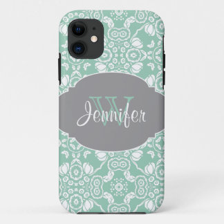 Mint & Gray Trendy Patterns monogram iPhone 5 11 Case