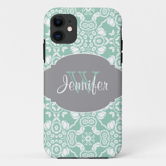 Mint & Gray Trendy Patterns monogram iPhone 5 Case-Mate iPhone Case (Back)
