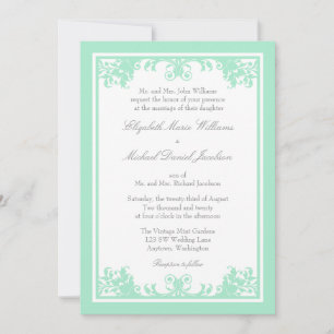Mint Gray Vintage Flourish Scroll Wedding Invitation
