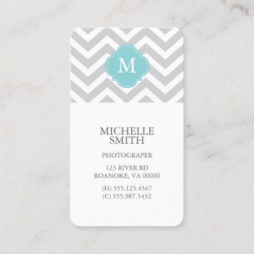 Mint &amp; Gray Zigzags Pattern Monogram Business Card Templates