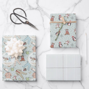 Mint Gree Baby Its Cold Outside Winter Baby Shower Wrapping Paper Sheets