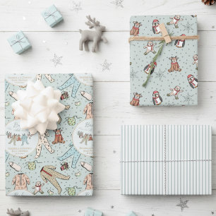 Mint Gree Baby Its Cold Outside Winter Baby Shower Wrapping Paper Sheets