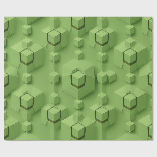 Mint Green 3D Isometric Cube Pattern Wrapping Paper (Flat)