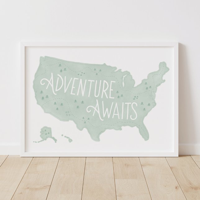 Mint Green Adventure Awaits US Map Kids Room Decor (Creator Uploaded)