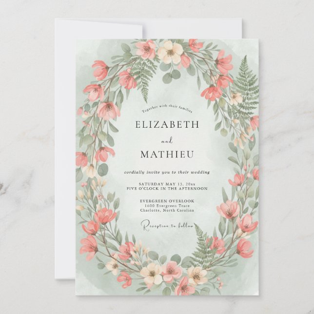 Mint Green Airy Meadow Wedding Invitation (Front)