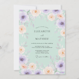Mint Green Airy Watercolor Wedding Invitation