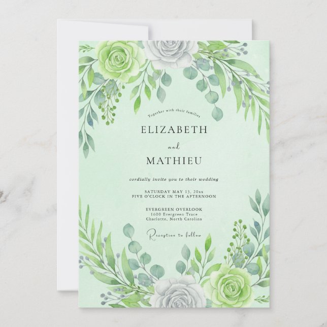 Mint Green Alluring Springtime Wedding Invitation (Front)