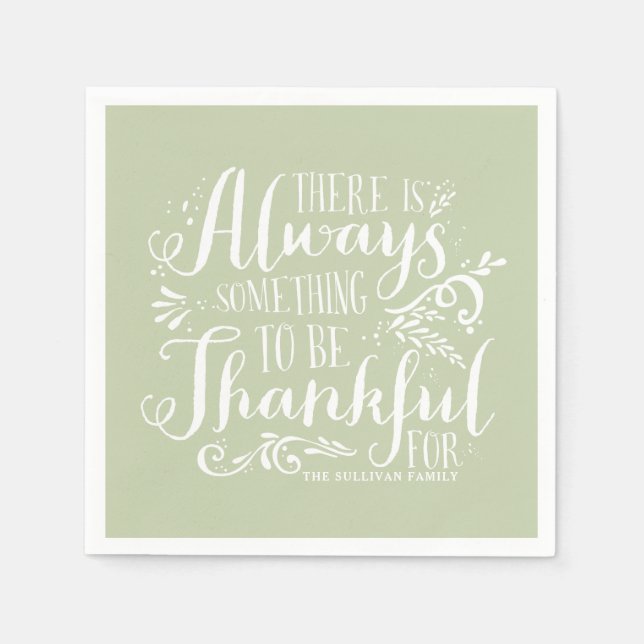 Mint Green Always Thankful Quote Thanksgiving Napkins (Front)