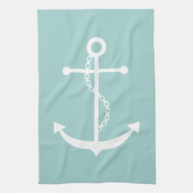 Mint Green Anchor Kitchen Towel (Vertical)
