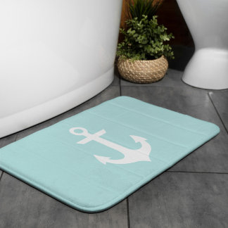 Mint Green Anchor Pattern Bathroom Mat