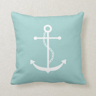 Mint Green Anchor Throw Pillow
