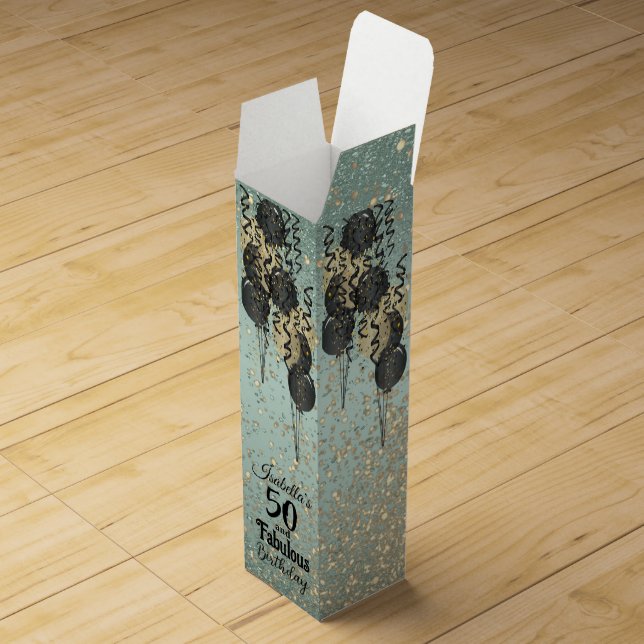 Mint Green and Black 00 Balloon Birthday Wine Box (Opened)