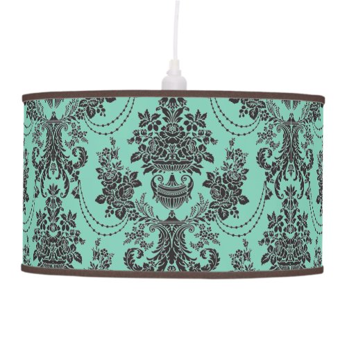 Mint Green And Black Baroque Floral Damasks Hanging Lamp