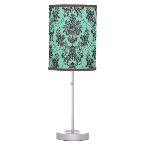 Mint Green And Black Baroque Floral Damasks Table Lamp