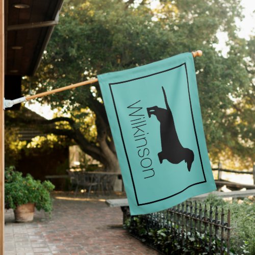 Mint Green and Black Dachshund Family Name House Flag