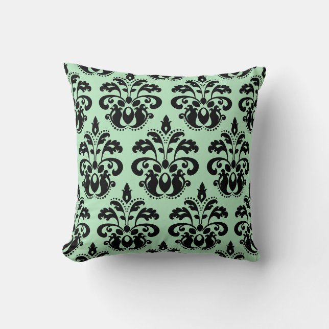 Mint green and black damask beautiful pattern throw pillow (Front)