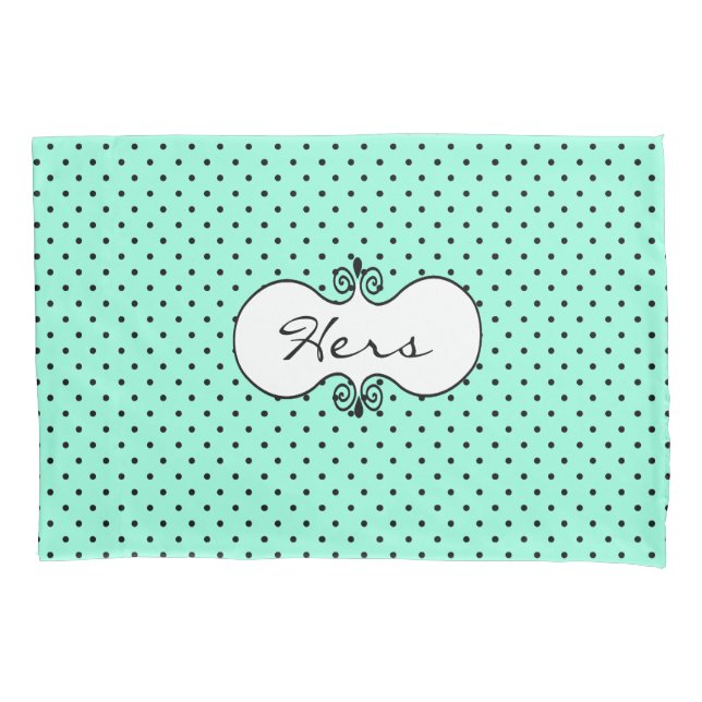 Mint Green and Black Polka Dot Pillow Case (Front)