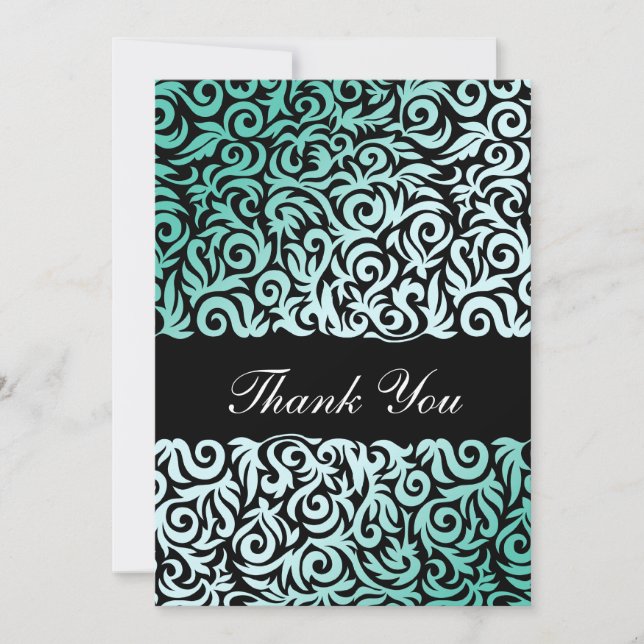 Mint Green and Black Swirling Border Wedding Invitation (Front)