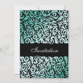Mint Green and Black Swirling Border Wedding Invitation (Front)